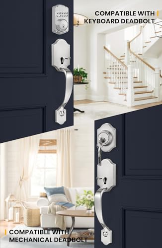 Image of goldenwarm Front Door Handle, Nickel, Single Cylinder, Reversible Lever, Adjustable, 11 x 2 inches, 2.67 lbs, Stainless Steel, Brushed Finish, Entry Way Handleset
