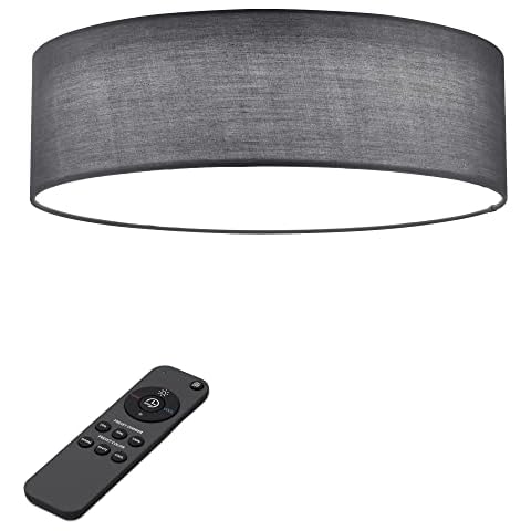 Navaris Flush Mount Ceiling Light - 15.75" Diameter Drum Lamp Shade LED Fixture with Remote Control for Bedroom, Living Room, Kitchen - Dark Gray Cover