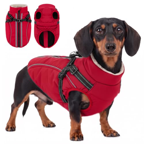Dog Winter Coat with Harness Built in Dog Puffer Jackets for Medium Dogs