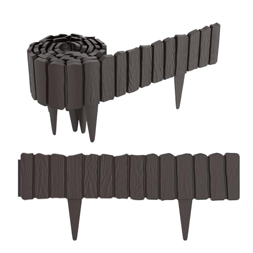Aufun 2,3m Holzoptik Beeteinfassung zuschneidbar Beetumrandung Rasenkante Palisadenzaun Holzzaun klein Beetbegrenzung Palisaden Deko Gartenpalisade Beetzaun (Braun)