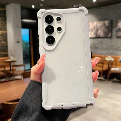 Coque Galaxy S25 Ultra rigide avec coins renforcés et paillettes blanches