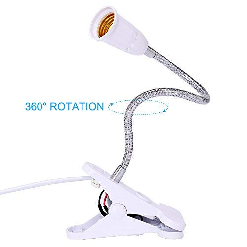 Jiguoor Support de lampe flexible 360 degrés Culot E27 Base de lumière prise britannique avec interrupteur, pince de bureau pour lampe de culture et cuisine, blanc
