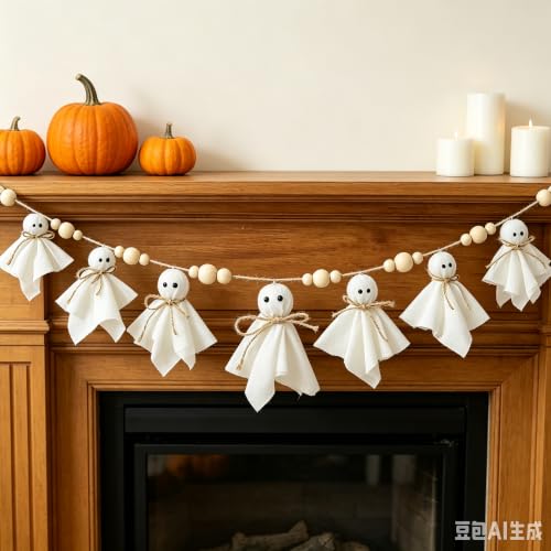 7 Ft White Fabric Cute Ghost Style Halloween Mantel Decor for Indoor Wall - image 9
