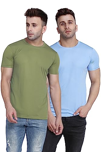 Image of TQH Men Dri Fit Polyester Half Sleeve Round Neck Multicolor t Shirts - Combo Set of 2