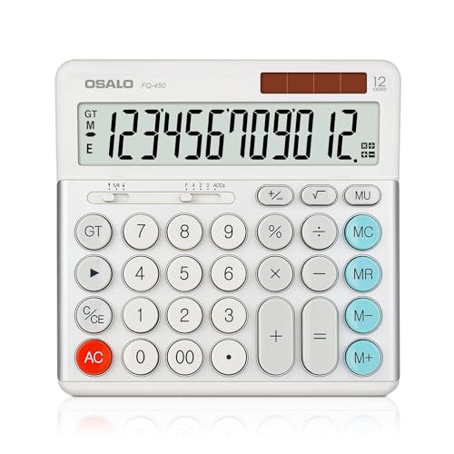 OSALO Desktop Calculator Extra Large LCD Display 12-Digit Big Buttons Accounting Calculators Battery & Solar Powered for Office Business Daily Home (FQ-450)