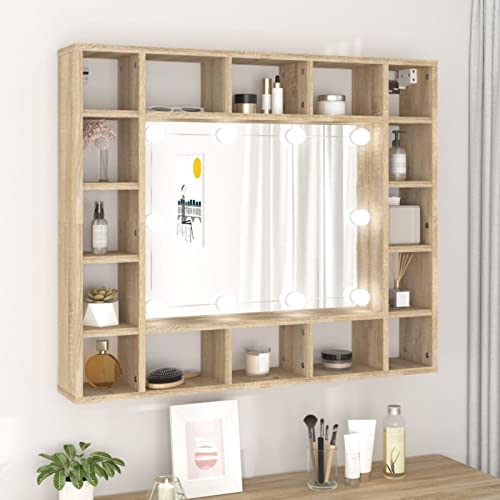 Cinyiqo Mueble con Espejo ycolor Roble Sonoma 91x15x76,5 cm, Armarios con Espejo para Baño, Armario Cuarto De Baño, Mueble De Baño, Mueble Espejo Baño - 808867