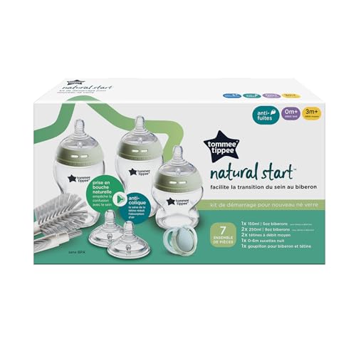 Tommee Tippee Kit de Démarrage Nouveau-nés Verre Natural Start, Biberons anti-colique 150 ml et 250 ml, Tétines imitant la forme du sein maternel à débit lent et moyen, Auto-stérilisant – Image 3