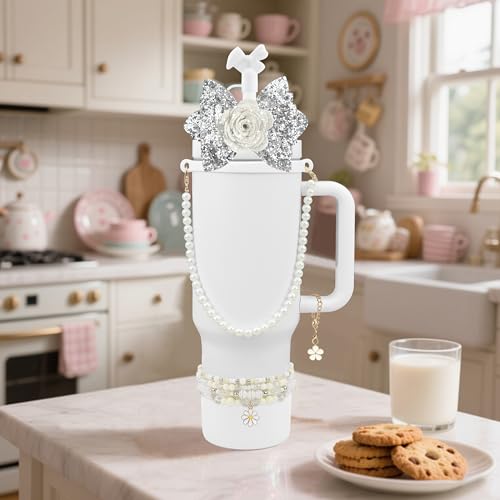 Hpebl 10PCS Flower Accessories for Stanley Cup 40oz&30oz Tumbler, White - image 5