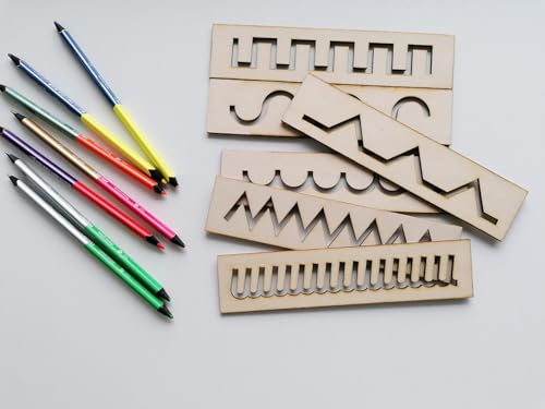 Image of American Elm Montessori Wood Stencil Set Pre-Writing Boards for Kids Educational Stencil Set for Pre-Writing & Tracing Montessori Activity