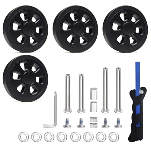 Suitcase Replacement Wheels Set 55x12mm 4PCS Rubber Luggage Wheels Mute Flexible Smooth Swivel with 2 Size Axles for Damaged Luggage Roller Trolley Caster Repair
