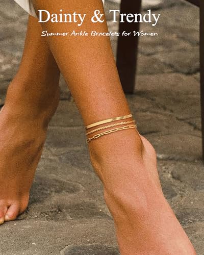 Image of ZHESHY Gold Silver Ankle Bracelets for Women 14K Gold Plated Anklets for Women Waterproof Cuban Link Heart Chain Anklets Set Non Tarnish Dainty Layered Anklet Bracelets for Women Summer Beach Jewelry