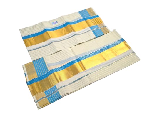 Image of Womens Kuthampully Set Mundu With Golden & Stripes Kara