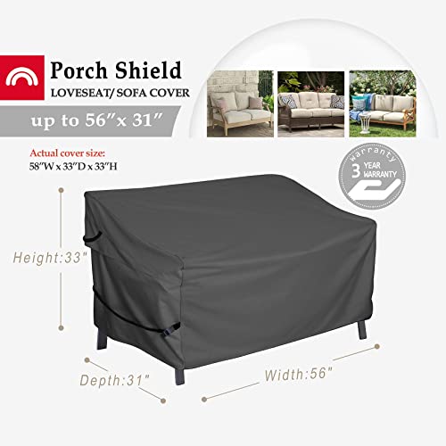 Porch Shield Waterproof Outdoor Bench Sofa Cover – Patio 2 Seater Loveseat Cover 56W X 31D X 33H Inch, Black #TOP1