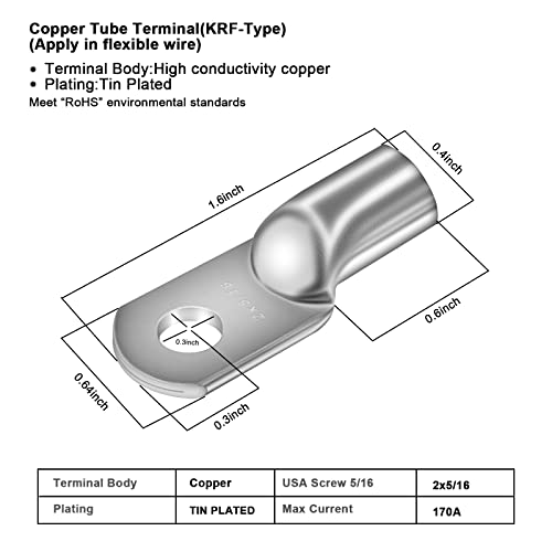 Battery Cable - iGreely 2 AWG 2 Gauge Wire Made with OFC Copper Wire Battery Power Inverter Cables with 5/16" Lugs Terminals for Welding Solar Panel Automotive Car Motorcycle RV Marine 1ft/30cm