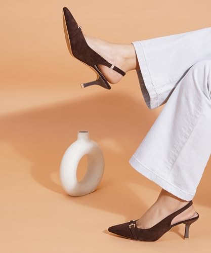 Image of JM LOOKS Women's Sophisticated Pointed Toe Slingback Kitten Heels with Metallic Buckle Accent for Professional and Evening Elegance
