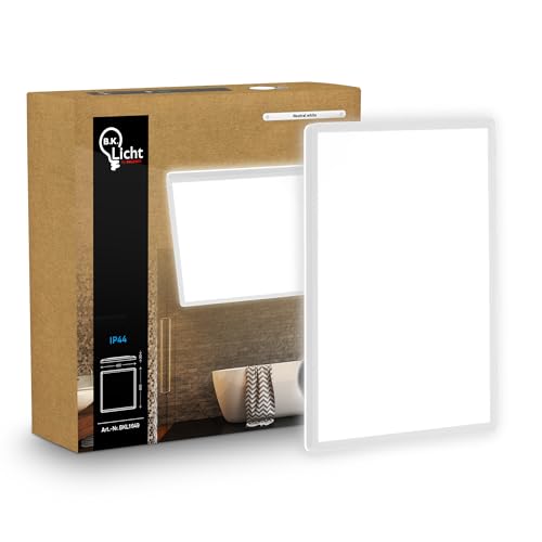 B.K.Licht - Panel LED plano con iluminación indirecta, luz blanco neutro, IP44, plafon led techo baño, lámpara techo, lámpara baño, plafon cucina, 42 x 42 x 3 cm, blanco
