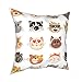Funda de cojín con caras lindas para decoración de gatito divertido con animales de mascota de dibujos animados funda de almohada decorativa para el hogar para sala de estar, sofá de 45 x 45 cm