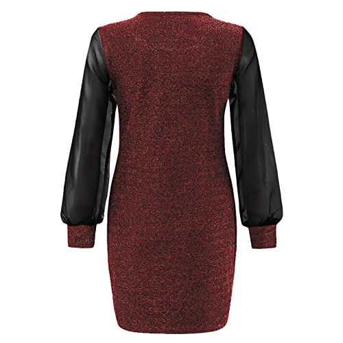 Vestidos de gola redonda para meninas adolescentes, manga comprida, midi casual, lantejoulas, malha,