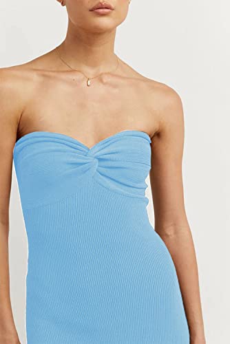 Image of WFHFNJW Women Sexy Twist Knot Front Ribbed Knit Bodycon Bandeau Tube Dress Casual Solid Strapless Maxi Long Dress