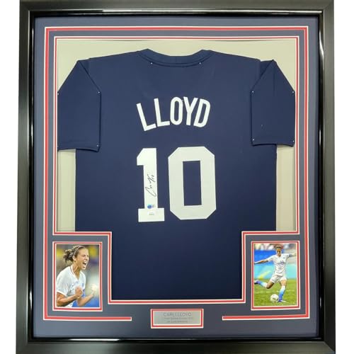 Framed Autographed Carli Lloyd 33x42 Navy Team USA World Cup Jersey JSA COA - Autographed Soccer Jerseys