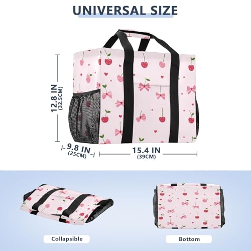 STAYTOP Cherry and Bow Large Beach Bags for Women & Men,Waterproof Sandproof Beach Tote Swim Pool Bag for Pool Gym Grocery Travel2