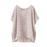 Camisa de mujer elegante y grande, manga larga suelta, blusa de cuello redondo, manga corta, alta, transpirable, superior informal, al aire libre, camisa de color liso, blusa S-5Xl, café, XXX-Large