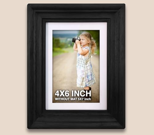 Image of 4 x 6 inch Wooden Photo Frame with Mat, Black Photo Frame 4 x 6 inch with Mat or 5 x 7 inch without Mat for Wall Decoration, Gallery Walls, Best Wooden Photo Frames for Posters and Photos