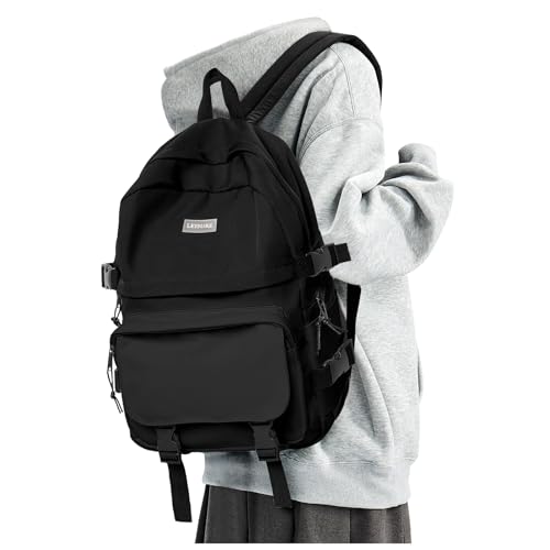 weradar All Black Backpacks For School Teens Boys Girls,Cute Bookbag,Lightweight College Backpack For Women Men,Waterproof Middle School Bag Casual Travel Daypack