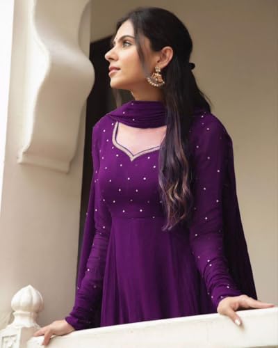 Image of Elegant Fox Georgette Gown with Sequence Work & Moti Lace Dupatta Party & Ethnic for Women