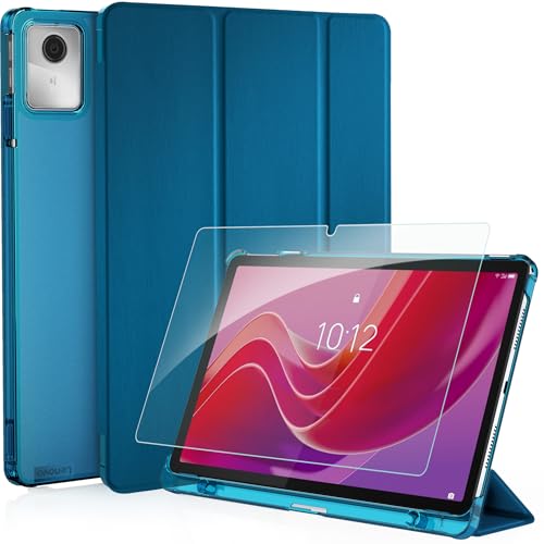 CACOE Funda para Lenovo Tab M11 TB330 2024, Cuero Ultrafino con Vidrio Templado Ultrafino, Capa para Lenovo Tab M11 11 Pulgadas con Función de Soporte Atril, Azul