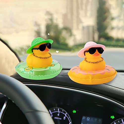 Image of wonuu Car Rubber Duck, Yellow Duck Decoration Dashboard with Sun Hat Swim Ring Necklace Sunglasses for Car Dashboard Decorations