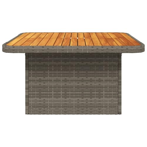 KNERPWD Poly Rattan Acacia Wood Outdoor Garden Table, 80x80x71 cm Dining Table for Patio, Adjustable Lift-Top Coffee with Steel Frame, Grey - Image 6