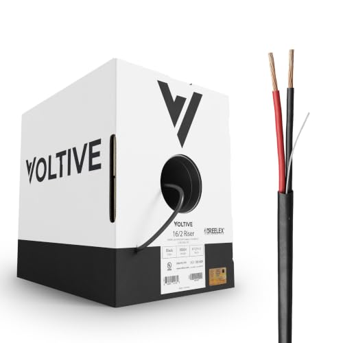 Voltive 16/2 Speaker Wire, Riser CL3R, Black, 1000ft - 16AWG, 2 Conductors, Stranded Oxygen-Free Copper, UL Listed - V-1271-3