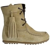 Bota Mohicana de Piel con Borla Lateral en Color Arena Color: Camel Talla: 25