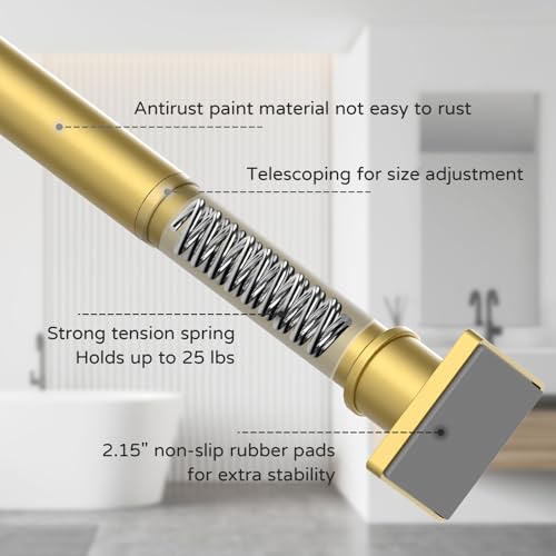 Image of UIOSANRT Gold Shower Curtain Rod 31-68 Inches Non-Slip Shower Rod Tension Mounted No Drill Shower Curtain Rods Spring Tension Rod Adjustable Tension Curtain Rod for Windows Bathroom