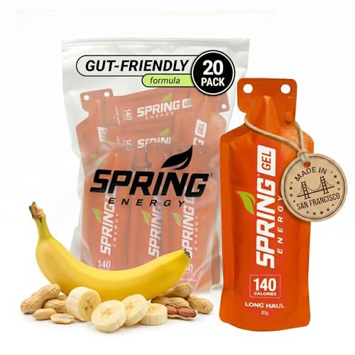 Spring Energy Wholesome Gi Freindly Running Gel Perfect Fuel for Cyclists Triathletes (20 Pack) | Peanut Butter Banana | Natural Proteins + Sustained Carbs | 140 kcal
