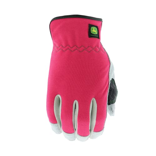 John Deere Jd00016-Wsm Split Cowhide Leather Gloves - [1 Pair] Small/Medium Women’s Work Gloves, Pink Black #TOP1