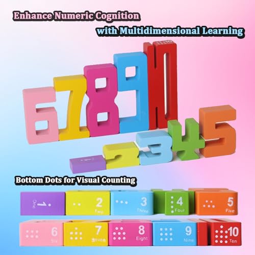 Montessori Math Blocks for Kids Ages 3-8 | 20PCS Wooden STEM Learning Toys with Balance Game | Self-Checking Number Puzzles & Counting Cubes | Toddler Educational Building Set - Image 6