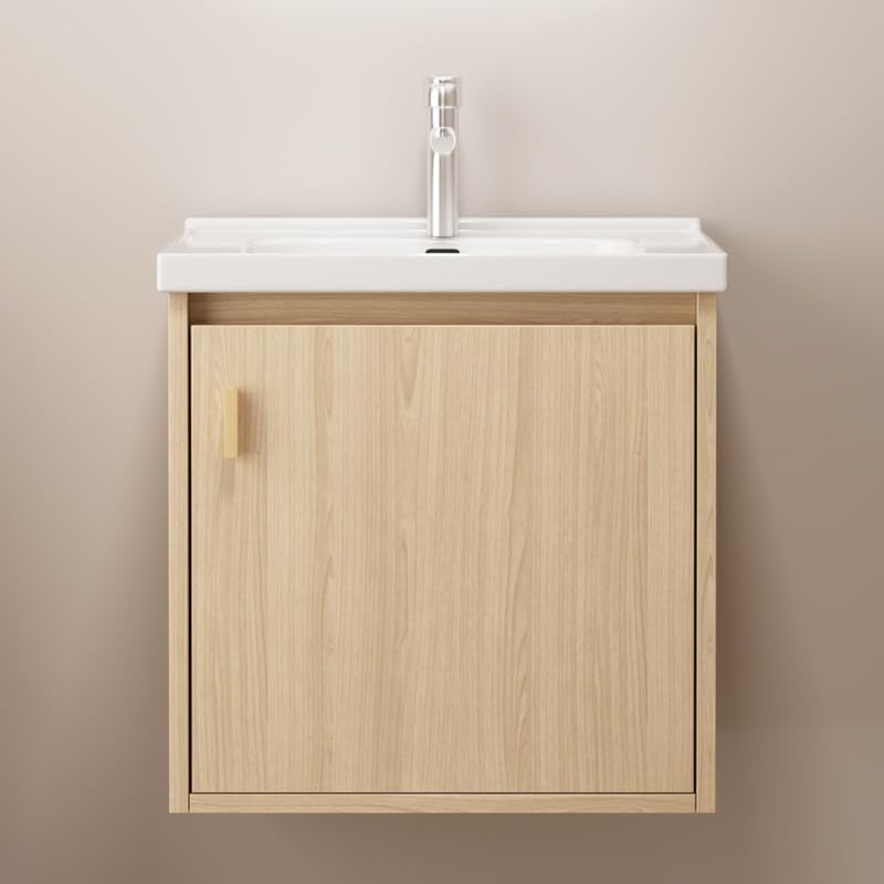 Small Bathroom Vanity Wall Mounted 20'', Bathroom Vanity with Ceramic Sink, Modern Bathroom Vanity with Soft-Close Drawers, Chrome Faucet, Pop up Drain, P-Trap (Walnut)