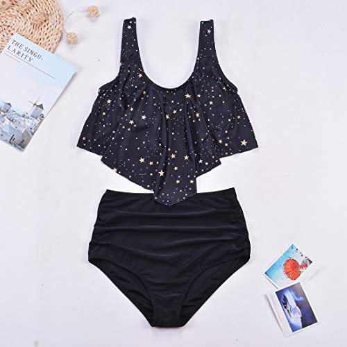Image of Women High Waisted Bikini Swimsuit Flounce Vintage 2 Piece Bathing Suits