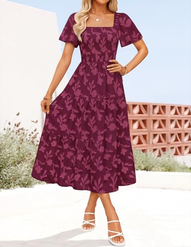 Image of ZESICA Wedding Guest Dresses for Women Summer 2026 Boho Floral Midi Dress Flowy Beach Vacation Graduation Long Dresses