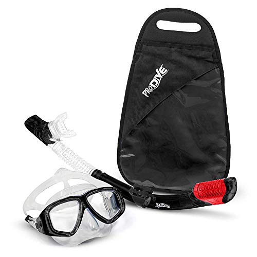 PRODIVE Premium Dry Top Snorkel Set - Impact Resistant Tempered Glass Diving Mask