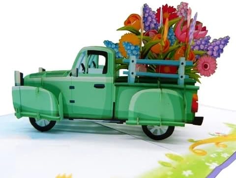 Miniatura 2 de ETA Tarjeta de felicitación emergente de camión de flores 3D para cumpleaños, tarjeta de flores 3D, solo porque pensar en ti, día de San Valentín,