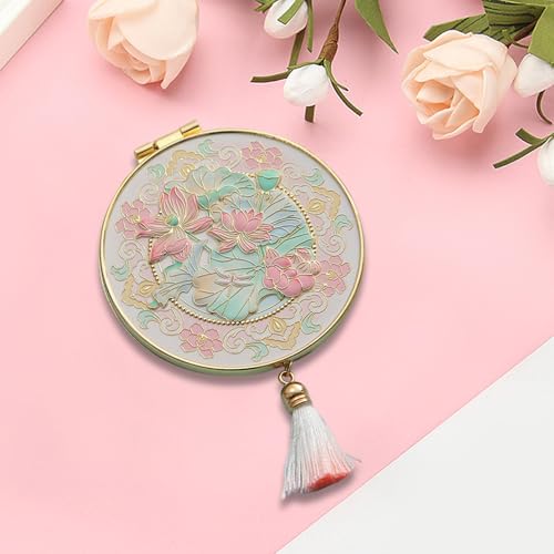 Miroir de maquillage pliable rose compact double face métal - 5