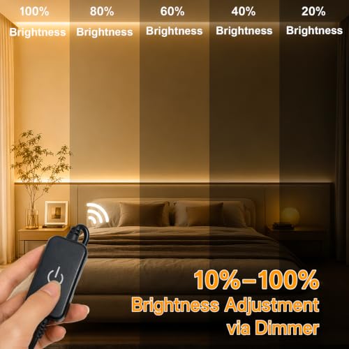 Image of iNextStation 16.4FT Warm White COB LED Strip Lights with Dimmer and Plug | 1560 LEDs Uniform 180 3000K Light with CRI93+, 0.78Inch Cuttable, IP67 Waterproof Silicone Light for Indoor & Outdoor
