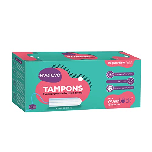 Evereve Tampons, For Regular Menstrual Flow, 20 Pcs, Super Absorption, Safe, Soft & Comfortable, Stain-free Periods, Rash-free, Prevents Odour, FDA Approved, Biodegradable For Rs. 118 @ 60 %