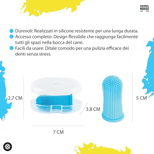 Animal House – Set mit 2 Silikon-Fingerzahnbürsten für Hunde – Fortschrittliche Zahnpflege für Ihren treuen Freund – Ideal für kleine Hunde – Fingerhut für effektive Zahnreinigung
