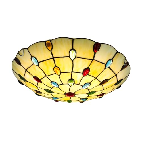 XYIANG Tiffany Style Ceiling Light Fixture Recessed Mount Pintail Flower Stained Glass Shade Ceiling Lamp for Bedroom Living Room Dining Room Hallway