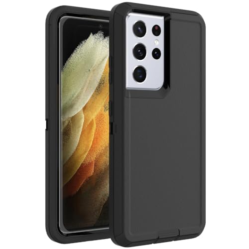 Image of Case for Galaxy S21 Ultra, Heavy-Duty Tough Rugged Shockproof Drop Protective Cover Cases for Samsung Galaxy S21 Ultra, Black