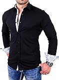 Reslad Herren Hemd Paisley Design Langarmhemd RS-7207 Schwarz M